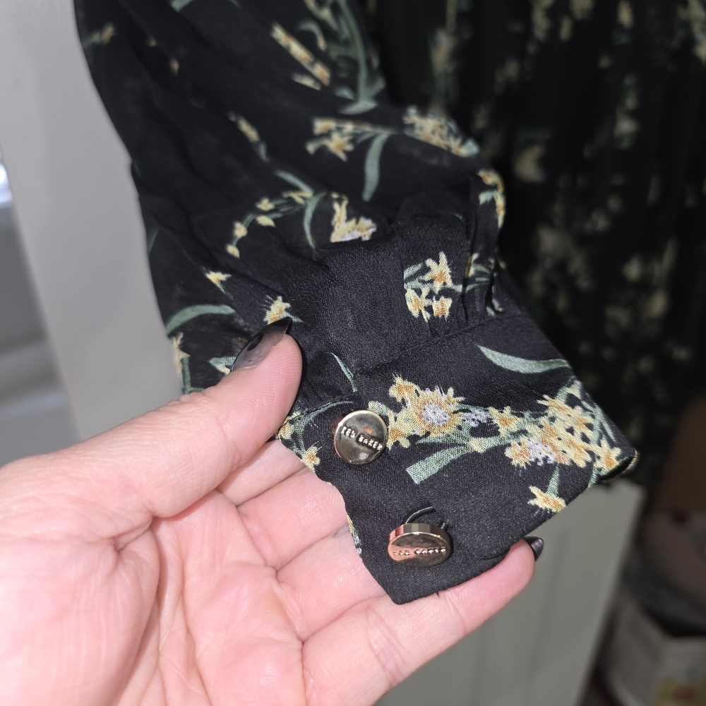 Ted Baker Black Floral Pleated Mini Dress Size 10 - Picture 6 of 10